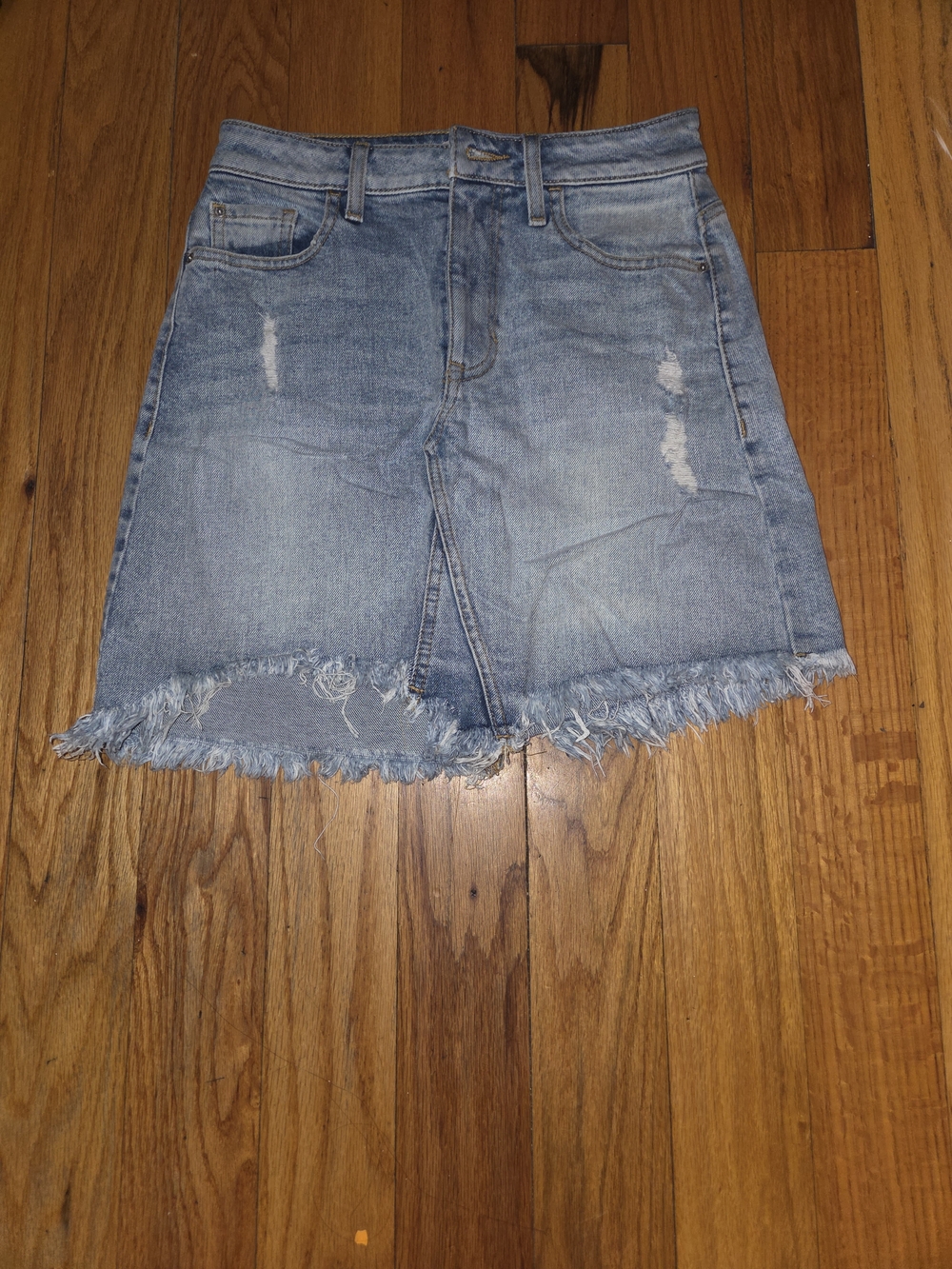 Guess Light Blue Distressed Denim Mini Skirt